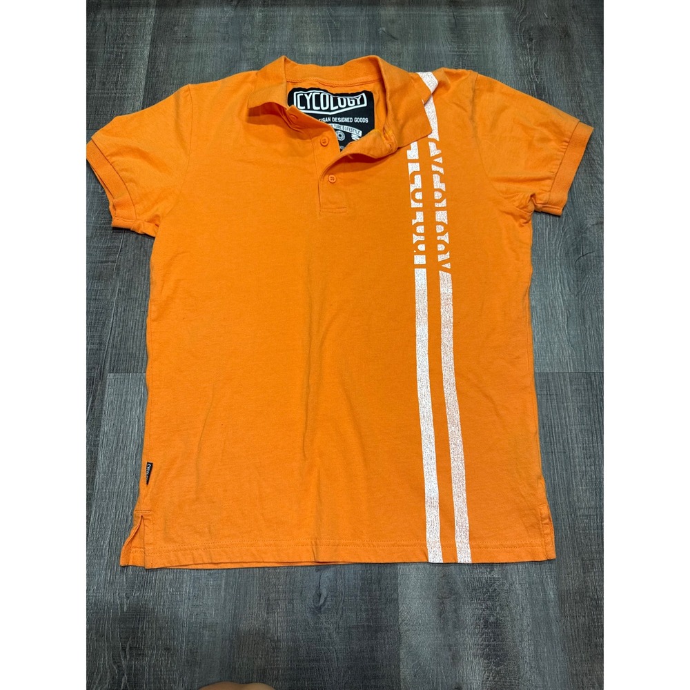 Cycology Mens Orange Short Sleeve Polo Shirt Medium Bike Culture Cycling